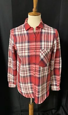 Zara Basics Viscose Cotton Red Plaid Collared Button-Down Shirt Small • $8