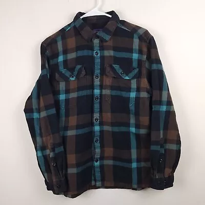 Patagonia Shirt Men Medium Teal Brown Plaid Button Up Fjord Flannel Organic • $24.99