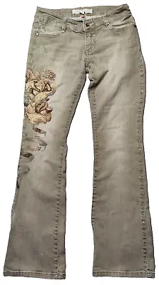 ECKO RED Denim Foundry Junior 5 Khaki Floral Embroidered 100% Cotton Denim Jeans • $25.99
