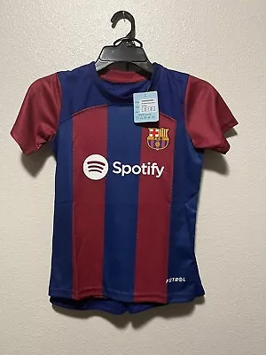 Barcelona Soccer Jersey With Shorts Kids Size 5/6 • $30
