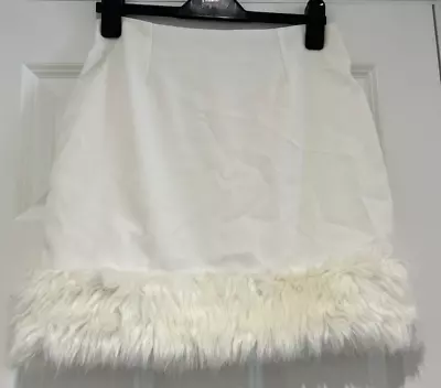 Missguided White Faux Fur Trim Short Skirt UK8 • £0.99