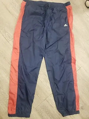  Adidas Athletic Wind Pants  Nylon Navy- Red Vintage Size Medium Ankle Zipper • $14