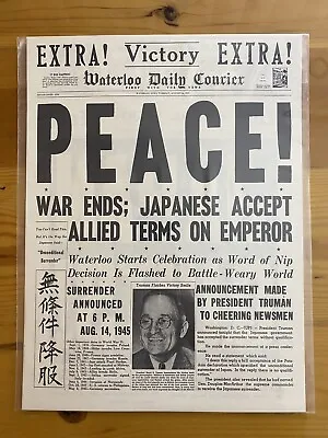 Vintage Newspaper Headline ~world War 2 Victory Japan Surrenders Peace Wwii 1945 • $14.49