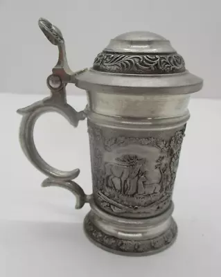 Vintage Mini BMF Zinn 95% Pewter High Relief Beer Stein Hinged Lid German 2.5  • $25.99