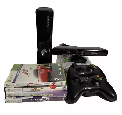 Microsoft XBOX 360 SLIM Black Video Game Console System Bundle 250GB Kinect • $126