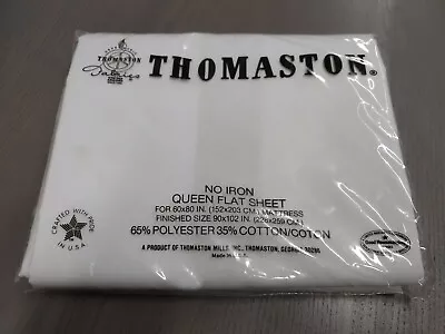 New Vintage THOMASTON No Iron Sheet Queen Flat White USA New In Bag • $10.95