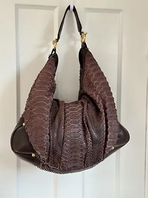 Authentic $6k GUCCI Jockey Exotic Snakeskin Python Horsebit Leather Suede Hobo • $399