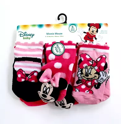 Disney Baby 6 Pairs Minnie Mouse Socks Size 6-12M - Pink Gray & Black • $13.50