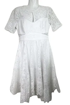 Forever New White Lace Dress S 8 Fit Flare Cocktail Party Racewear Boho Wedding • $16.05