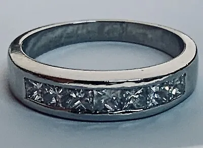 Estate Platinum Princess Diamond Band Ring. Wedding Vintage Natural Diamonds! • $975