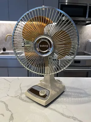 Vintage GALAXY Fan 80s Oscillating 2 Speed Brown Type 9 Style C 12X18 Metal Cage • $58