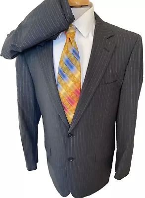 Jos A Bank Stays Cool Men’s Gray Stripe Wool Poly Suit Sz 42L Pants 35 X 32 • $45.99