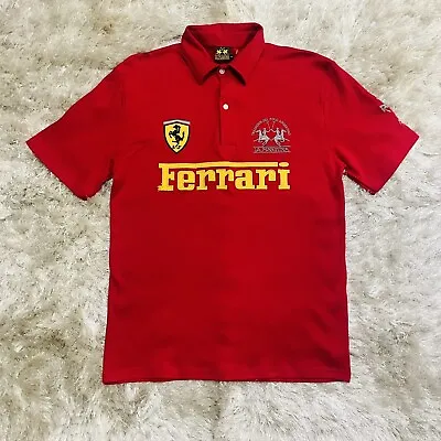 Ferrari Shirt Men Size Large Red Polo Collared Big Logo Button Up LA MARTINA • $49.99