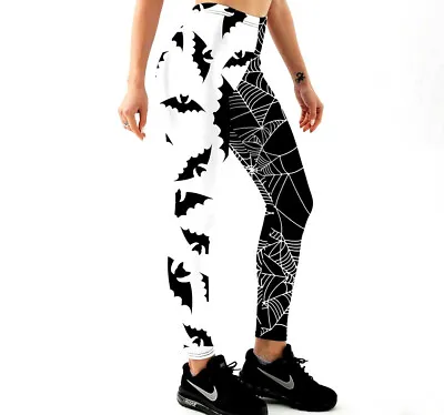 £15.20 • Buy 1 Black White Spider Bat Cartoon Comic Women Leggings High Waist Activewear Yoga