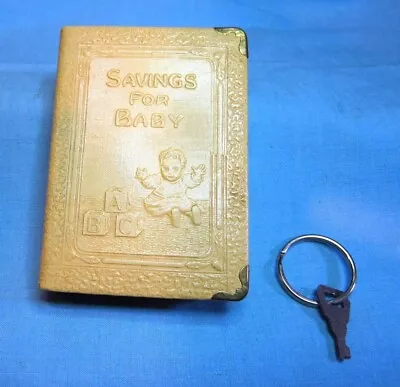 Antique Savings For Baby Book Metal Coin Bank Safe By Zell Products NY 1930s 4  • $12.45