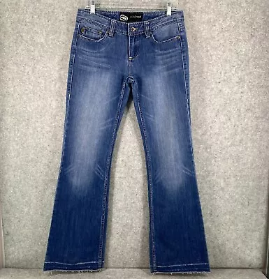 Ecko Red Blue Denin Low Rise Bootcut Jeans Raw Hem Jr Womens Size 7 • $20