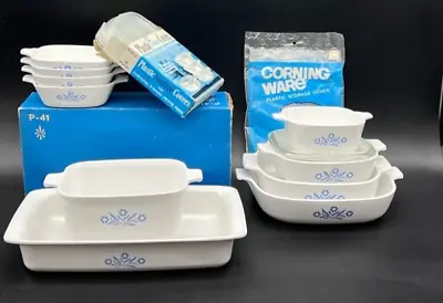 17 Piece Lot Set Corning Ware Blue Cornflower Skillet Casserole Cake Baking Pan • $145