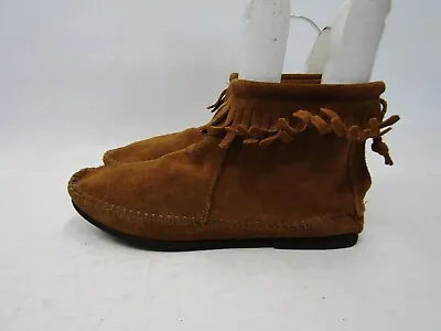 Minnetonka Womens Size 8 Brown Suede Zip Fringe Ankle Fashion Boots Bootie • $26.59