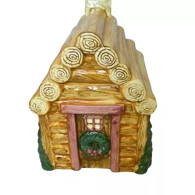 Christmas Village Log Cabin Cookie Jar 9  Holiday 2 Piece With Original Box • $69.99