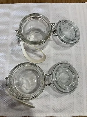 Mini Glass Mason Jars Flip Lid Metal Closure Measures 3 3/4  X 3 3/4  Unmarked • $9.99
