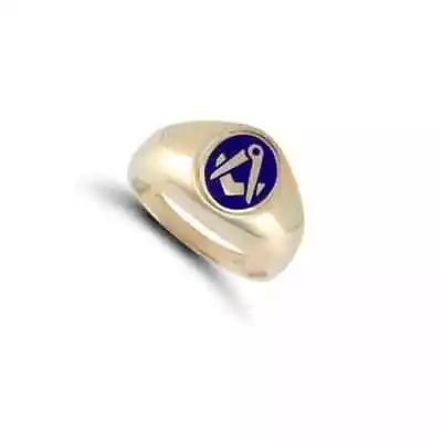 9ct Yellow Gold Masonic Blue Enamel Swivel Oval Signet Ring • £504.95