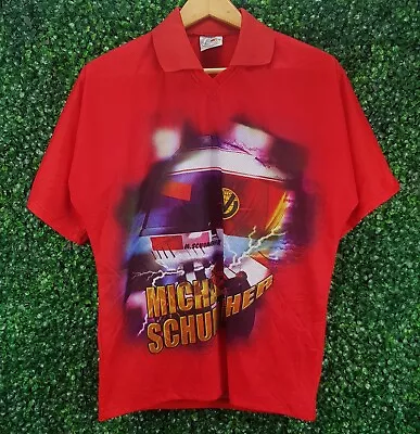 PPM Y2K Michael Schumacher T-Shirt Collar V-Neck Top Red Size M • £19.46