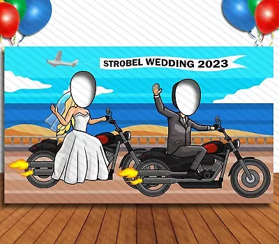 Motorcycle Wedding Theme Face Cutout 42x72  Photo Stand-in Party Photo Prop • $59.99