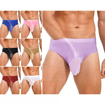 Mens Glossy Silky Briefs Solid Color Oily Stretchy Bulge Pouch Panties Underwear • $4.89