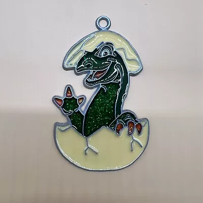 Vintage 4.25  Stained Glass Suncatcher Hatching Dinosaur • $5