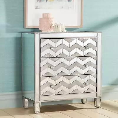 Mirrored Chevron 32  Wide 3-Drawer Accent Chest • $649.99