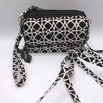 Vera Bradley Zip Around Wristlet Wallet Clutch  Shoulder Strap Black & White NEW • $21