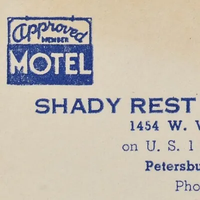 1940s Shady Rest Tourist Home Motel 1454 W Washington Street Petersburg Virginia • $37.50