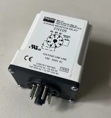 DAYTON 31EE09 3 Phase Monitor Relay SPDT 500VAC 8 Pin • $85