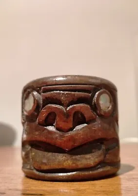 New Zealand Maori Style Tiki Wood Napkin Ring With Shell Eyes  • $9.79