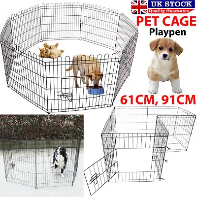 8 Panel Dog Pet Playpen Heavy Duty Metal Exercise Rabbit Enclosure Fence UK • £2.90