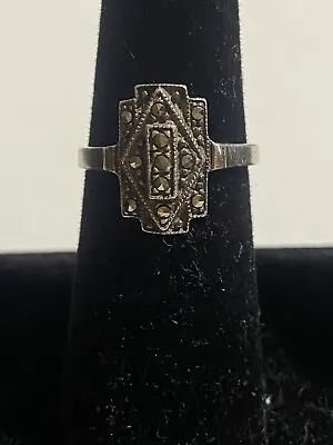 Vintage 925 Ring Size 6.5 Marcasite Ring Shield Silver Ring Art Deco #668 • $23