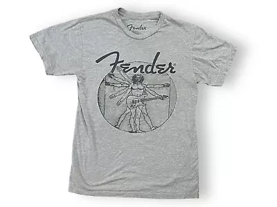 Fender Shirt Mens S Vitruvian Man Logo Electric Guitar Graphic Short Sleeve Gray • $8
