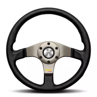 MOMO Tuner Silver 320mm Black Smooth Leather Steering Wheel New Genuine • $199