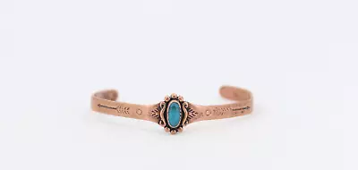 Vintage Copper Cuff Bracelet Bell Trading Post Child Baby Turquoise Color Stone • $24.95