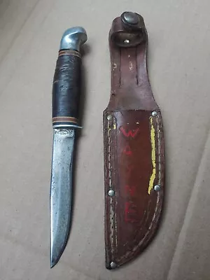 Vintage Pal Rh-24 Carbon Steel Fixed Blade Knife Stacked Leather Handle • $20