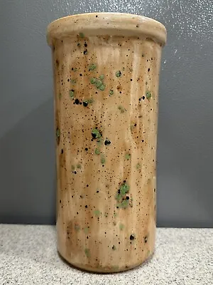 Vintage Stoneware Pottery Hand Painted Splattered 9.5” Vase In EUC • $28