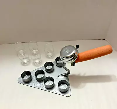 RARE - Vintage Masonic Trowel Shot Glass Holder Circa 1960s W/ Bell & 5 Glasses • $60