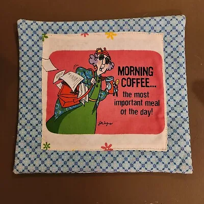 Vintage Fabric MAXINE Crabby Lady Screen Print Decor Mug Rug MORNING COFFEE  • $9.79