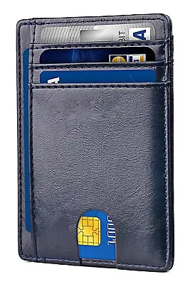 Mens Leather Slim Wallet Credit Card Holder RFID Blocking Pocket ID Money PU US • $7.99