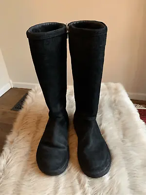 UGG Australia Women's W 9 Greenfield Black Leather Shearling Winter Boots 1891 • $75