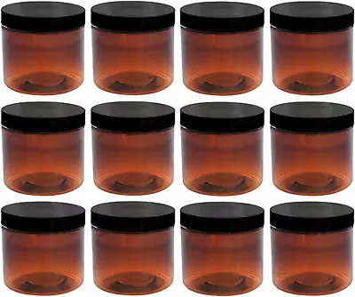 8Oz Amber Plastic Jars With Blank Labels (BPA Free PET Plastic) (12 Count) • $38.53