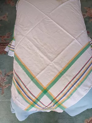 Vintage White Linen Tablecloth With A Multicoloured Woven Edge • $1.24