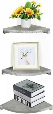 3 Tier Wall Mounted Floating Wooden Corner Storage Shelves Organizer Home Decor • $16.99