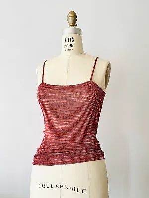 VINTAGE RARE 1970's MISSONI Red Metallic Disco Space Knit Tank Top Size S Italy • $120