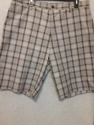 Burnside Shorts Mens Size 36 Bermuda Chino Plaid Shorts Coin Pocket Gray Black W • $12.93